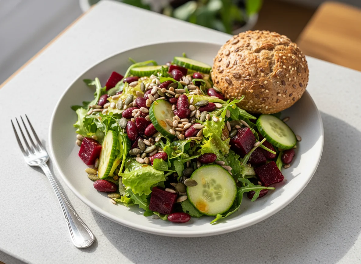 Salat mit Brötchen photo