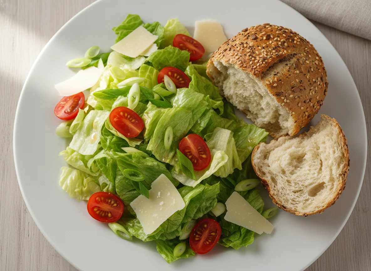Salat mit Brötchen und Käse photo