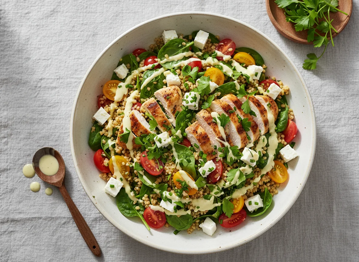 Salat mit Bulgur, Gemüse und Käse photo