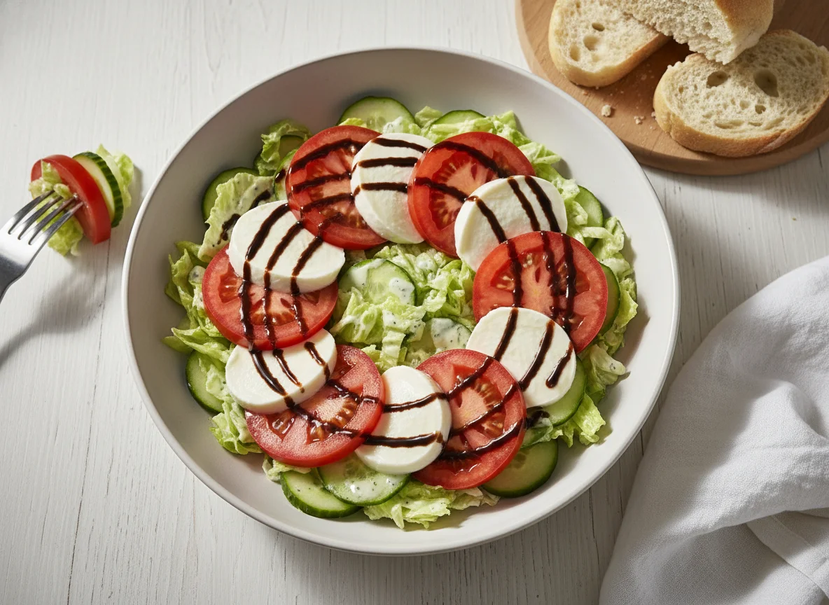 Salat mit Caprese und Brot photo