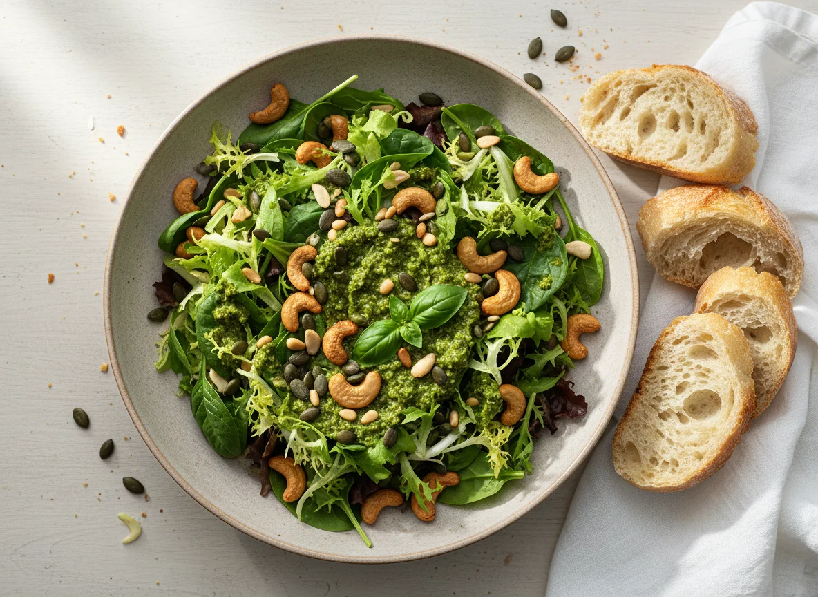 Salat mit Cashewkernen und Kürbiskernen photo