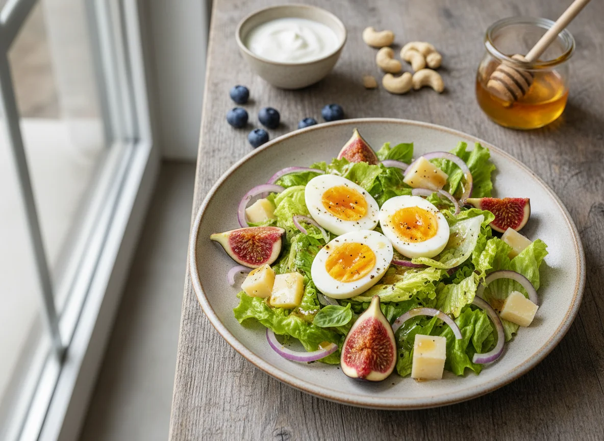 Salat mit Ei, Feigen und Käse photo