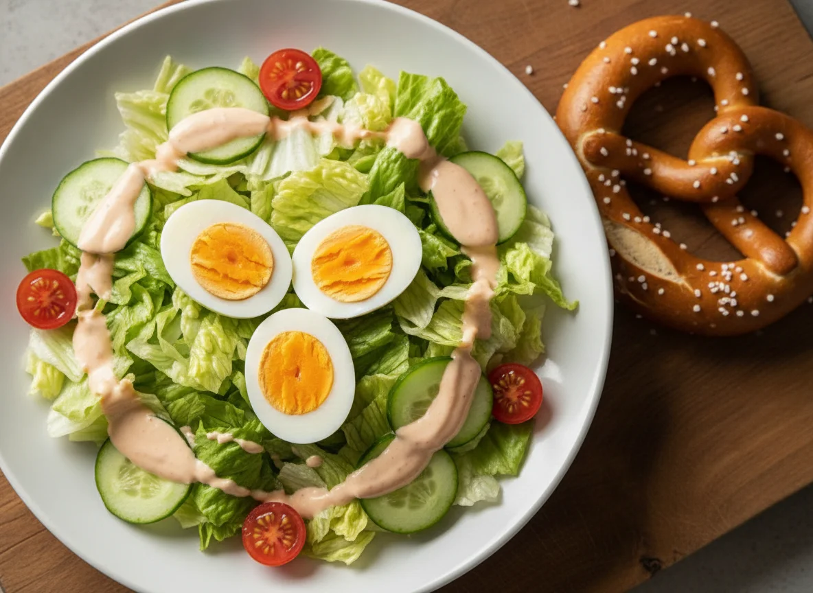 Salat mit Ei und Brezel photo