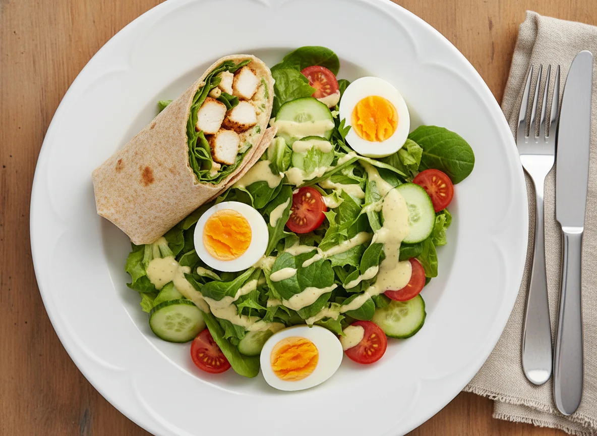 Salat mit Eiern und Wrap photo