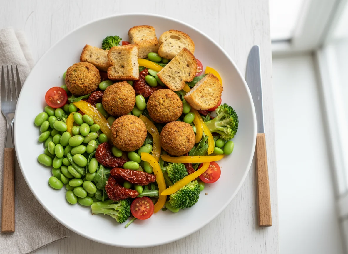 Salat mit Falafel und Croutons photo