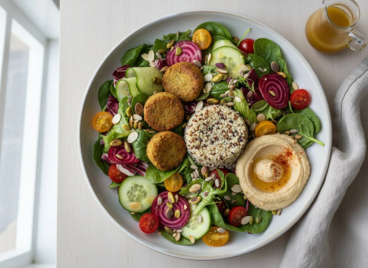 Salat mit Falafel und Hummus photo