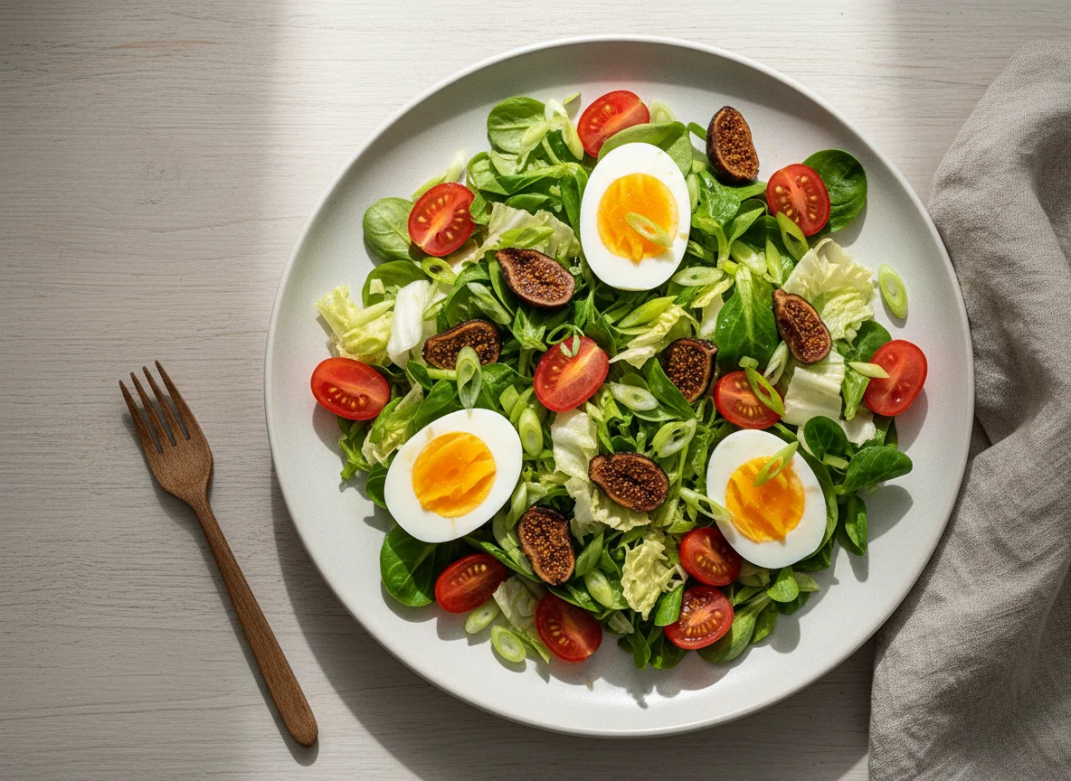 Salat mit Feigen und Ei photo