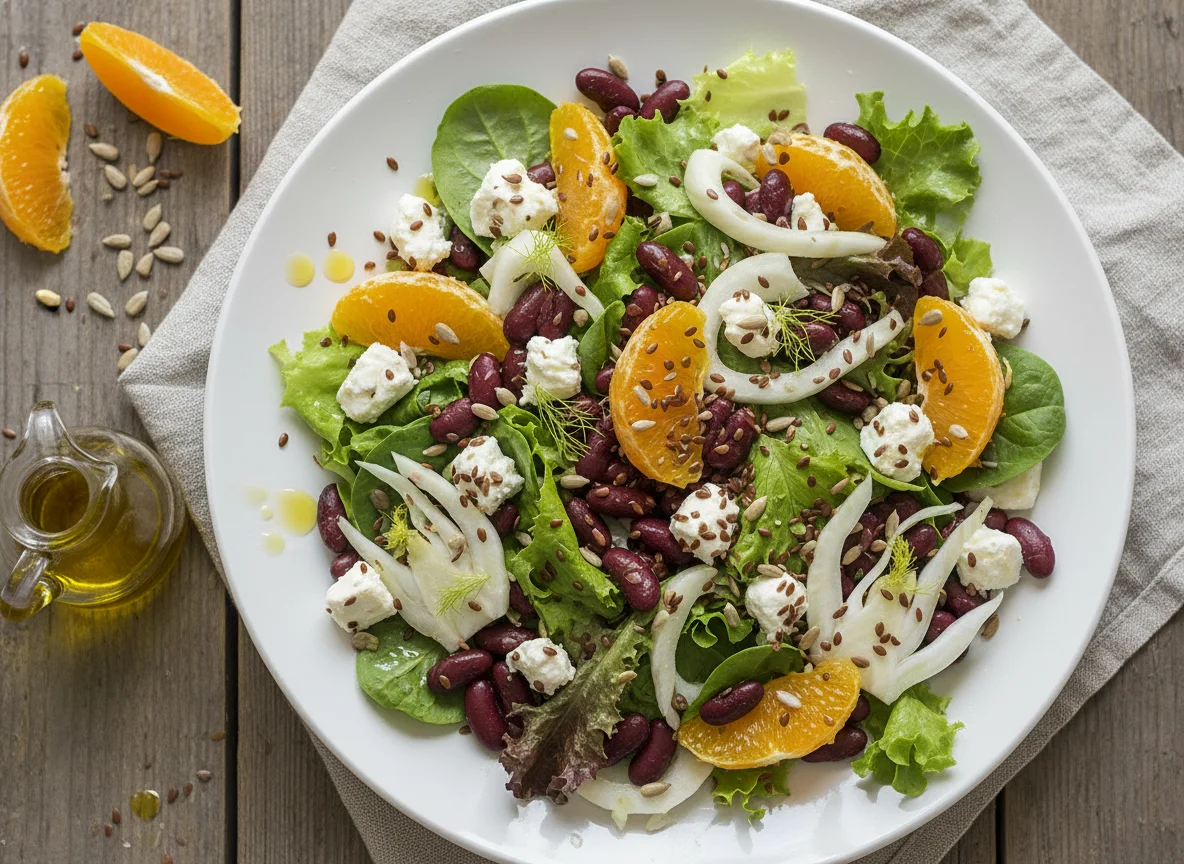 Salat mit Feta, Bohnen und Orangen photo