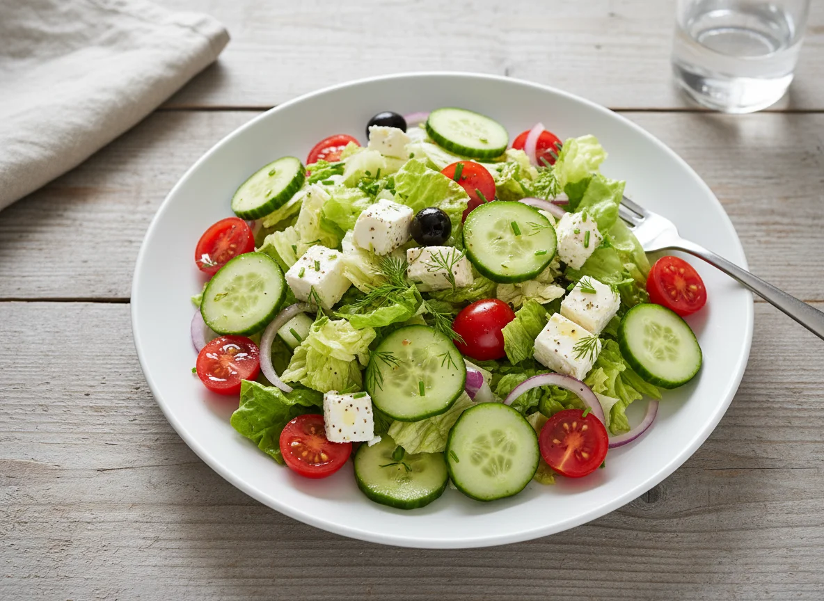 Salat mit Feta, Tomaten und Gurken photo