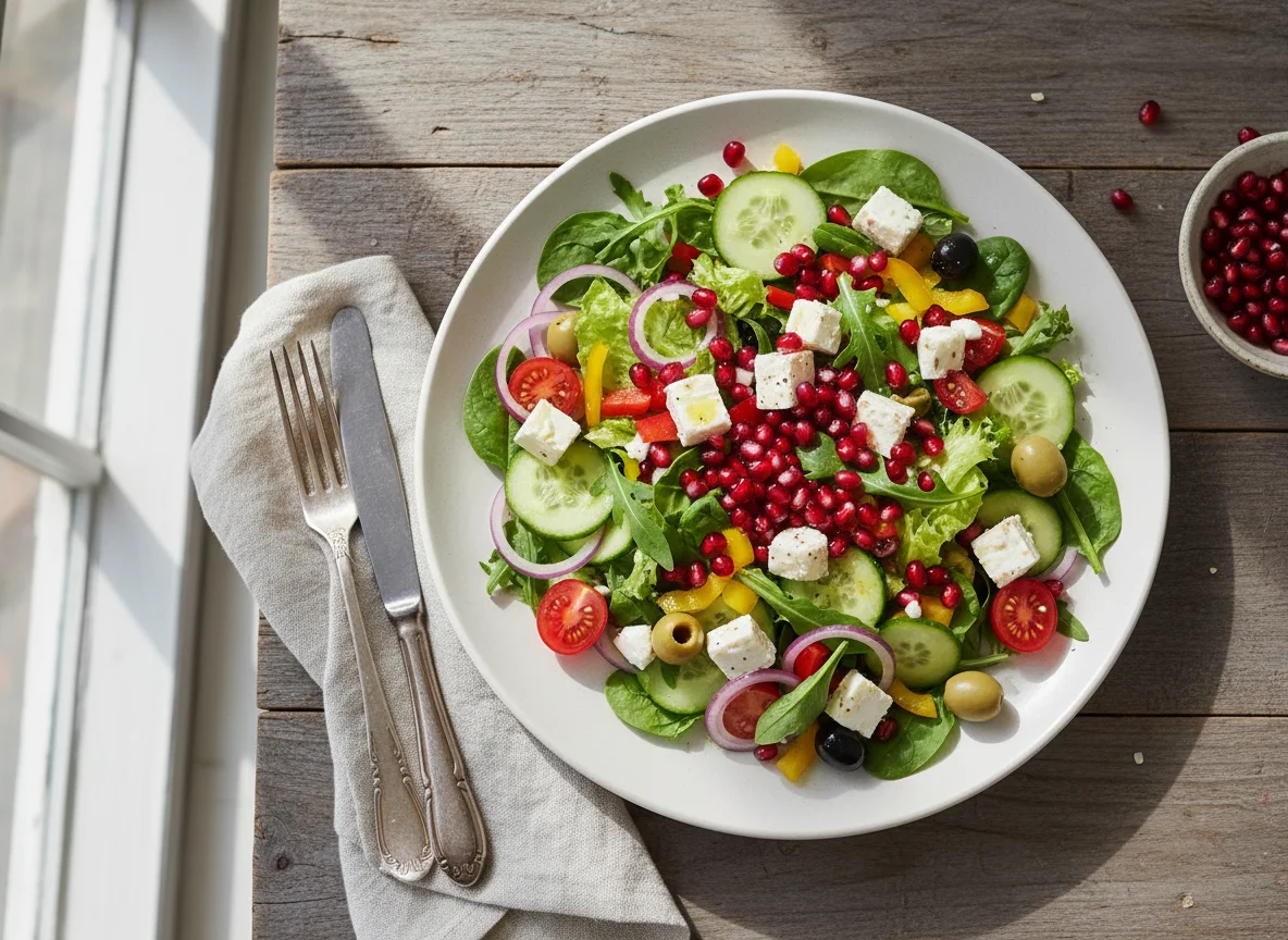 Salat mit Feta und Granatapfel photo