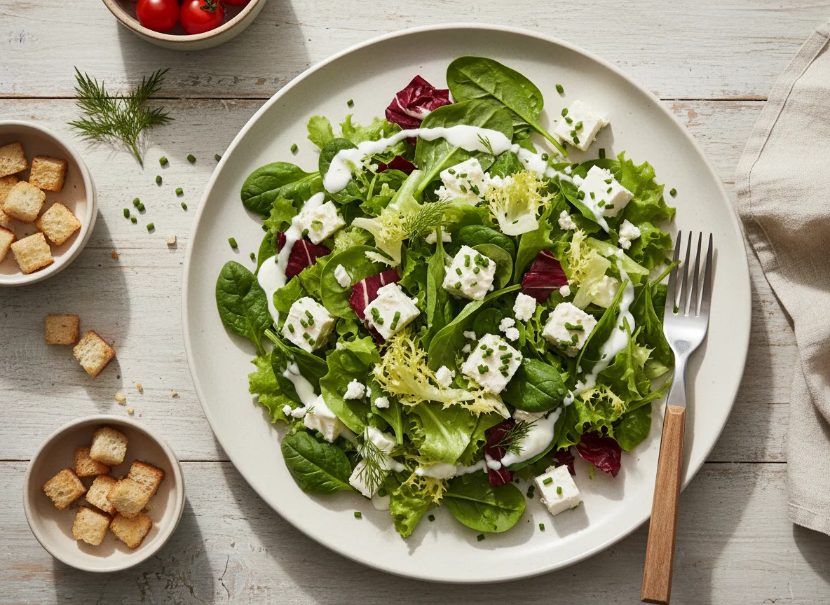Salat mit Feta und Joghurt-Dressing photo