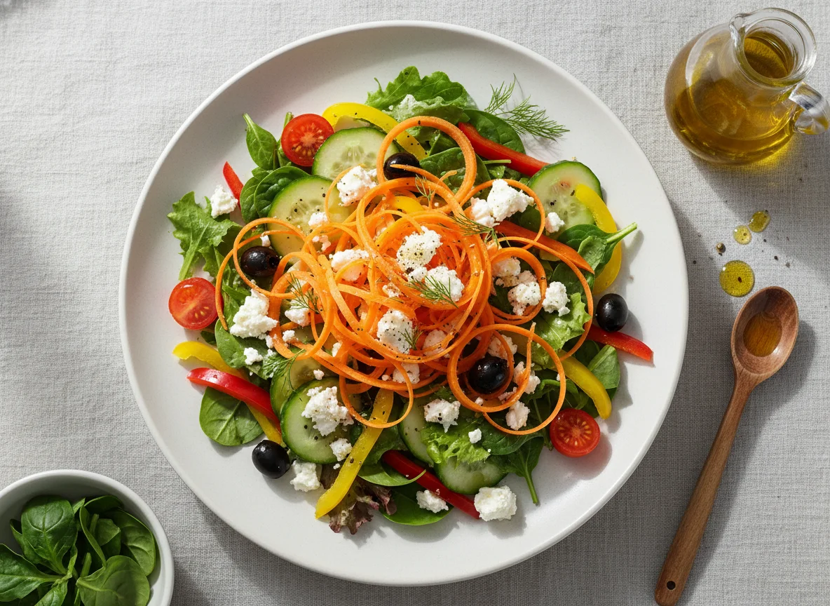 Salat mit Feta und Karottenstreifen photo