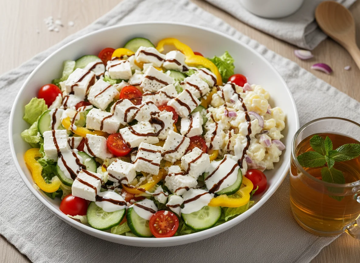 Salat mit Feta und Kartoffelsalat photo