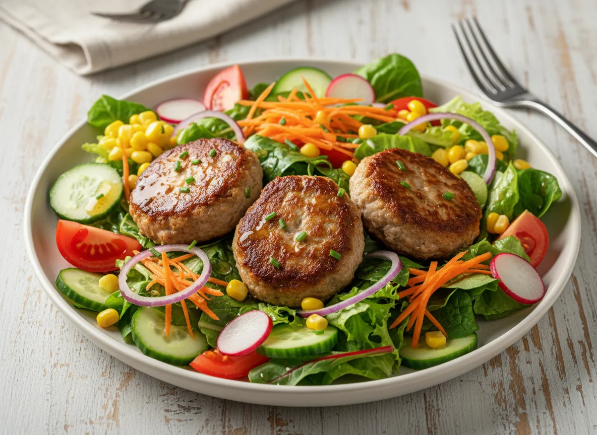 Salat mit Frikadelle photo