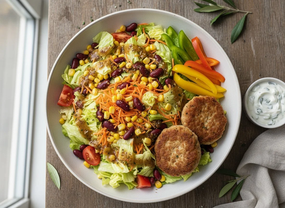 Salat mit Frikadellen und Paprika photo