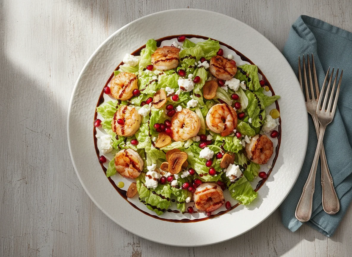Salat mit Garnelen und Balsamico-Dressing photo