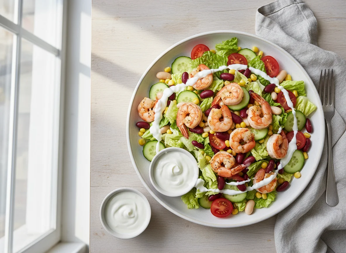 Salat mit Garnelen und Bohnen photo