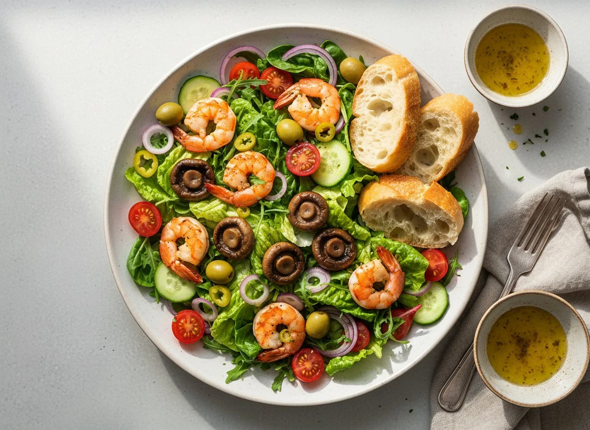 Salat mit Garnelen und Pilzen photo