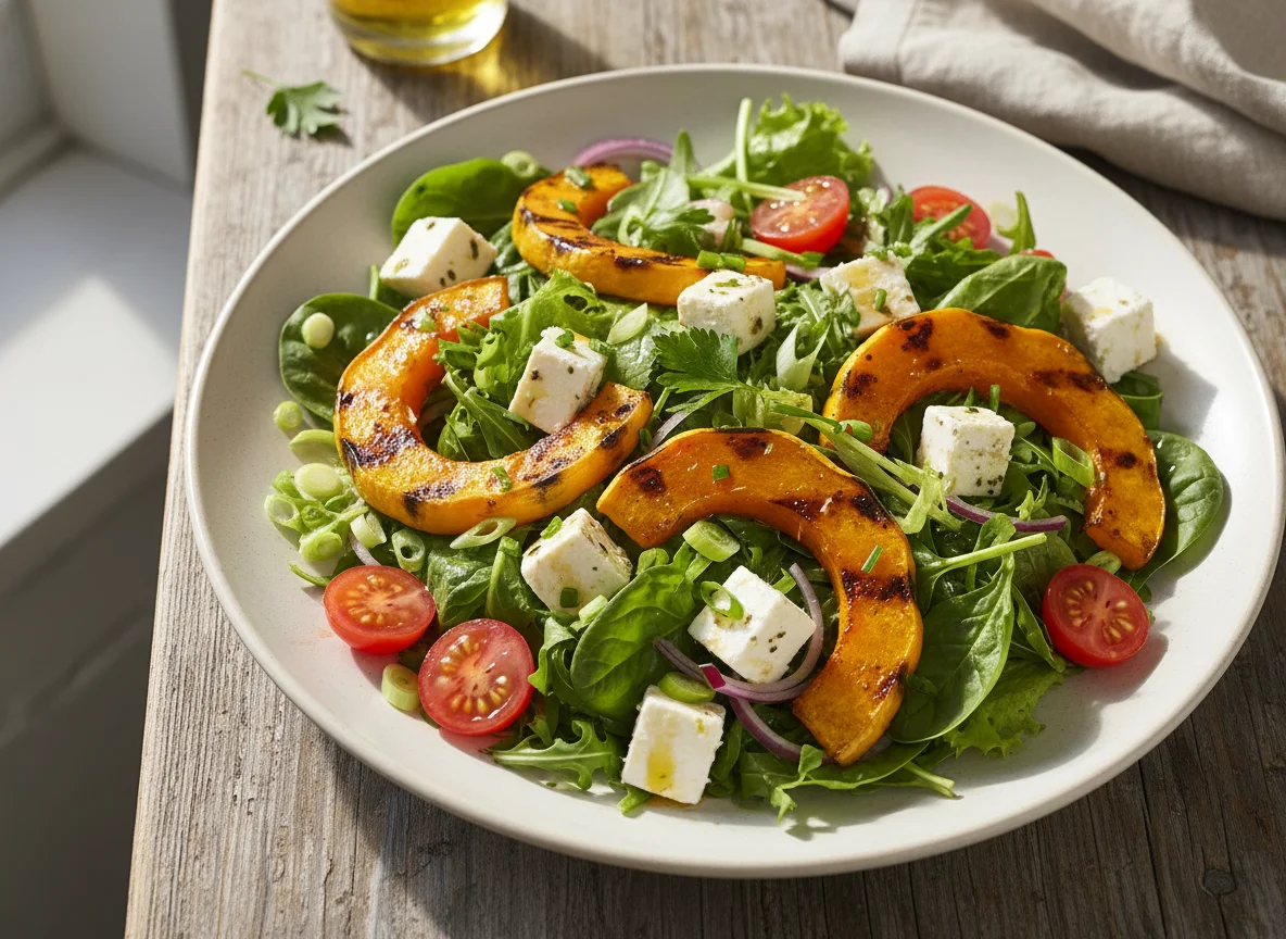 Salat mit gebackenem Kürbis und Feta photo