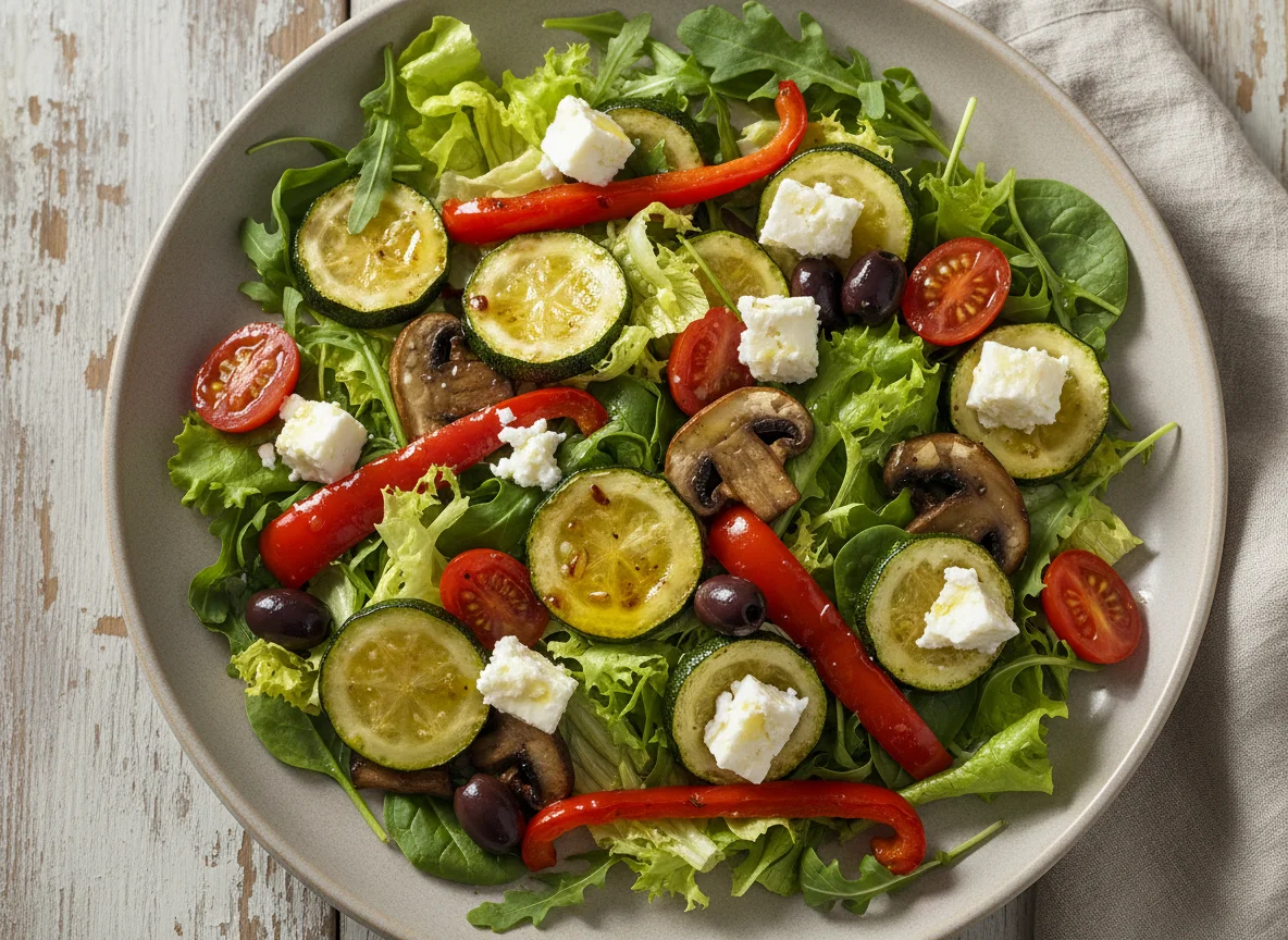 Salat mit gebratenem Gemüse und Feta photo