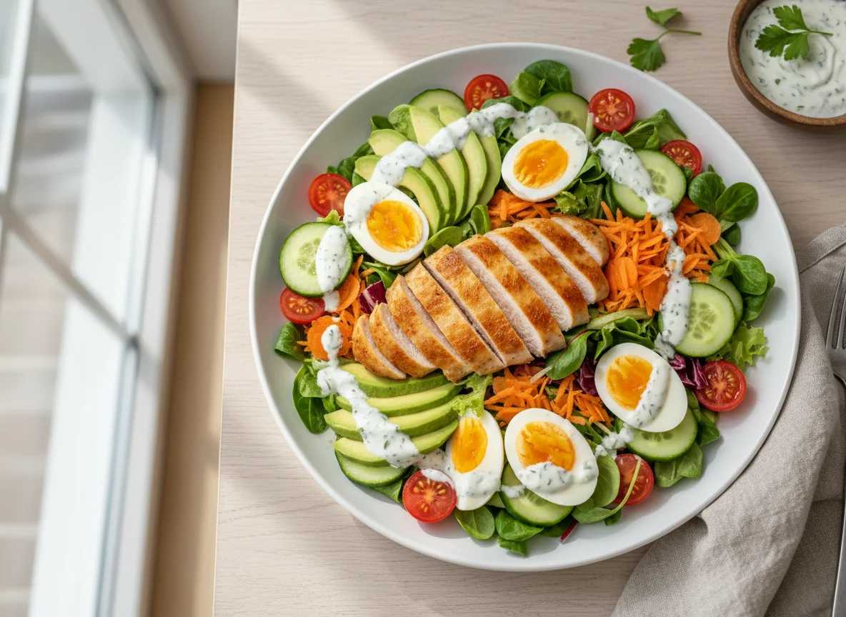 Salat mit gebratenem Hähnchen und Möhren photo