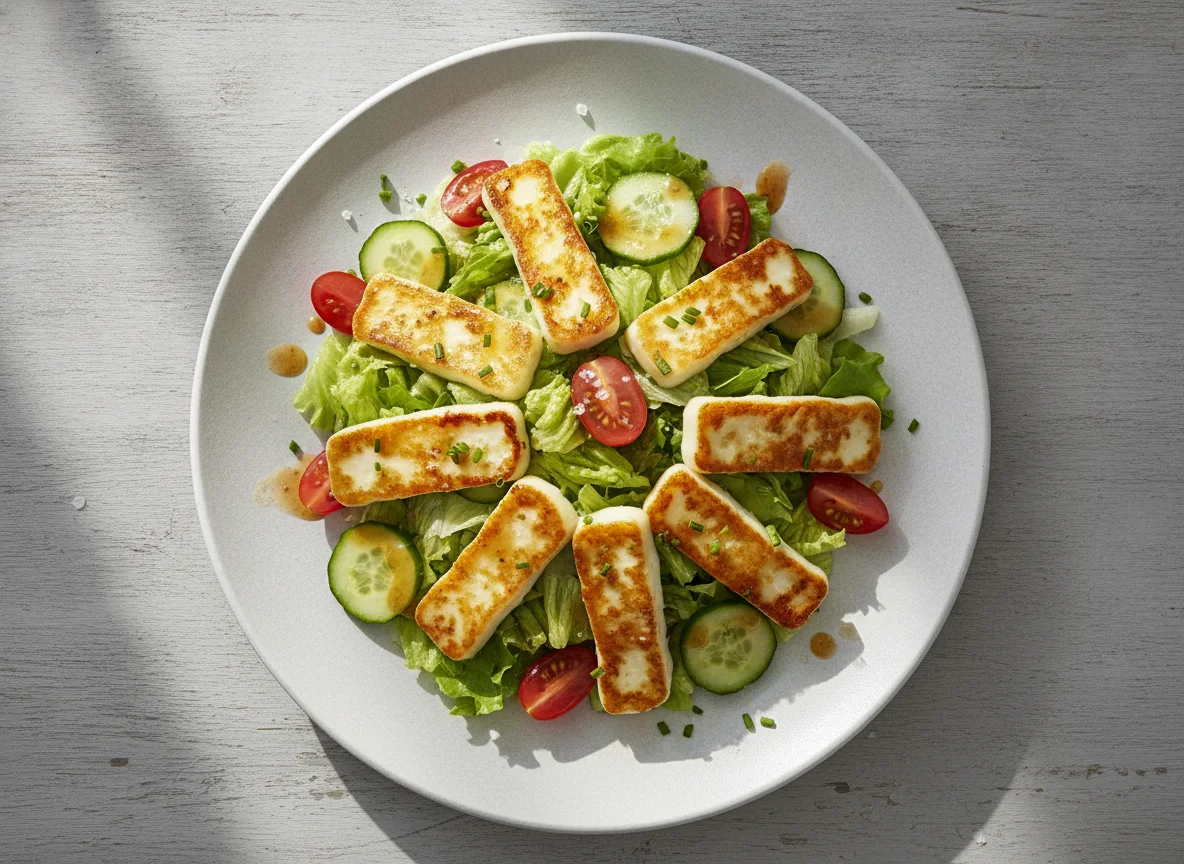 Salat mit gebratenem Halloumi photo