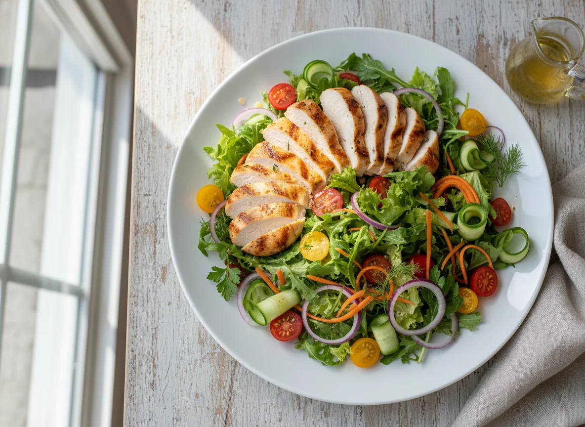 Salat mit gegrilltem Hähnchen photo