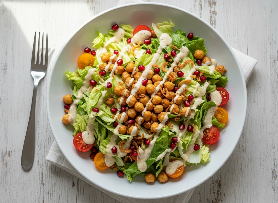 Salat mit Granatapfel und Parmesan-Dressing photo