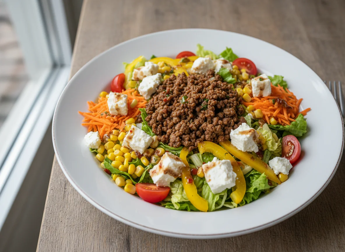 Salat mit Hackfleisch und Feta photo