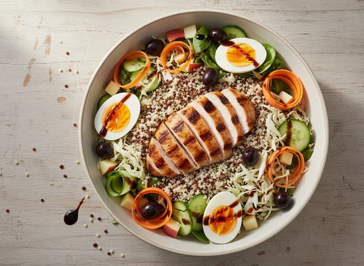Salat mit Hähnchen, Quinoa und Ei photo