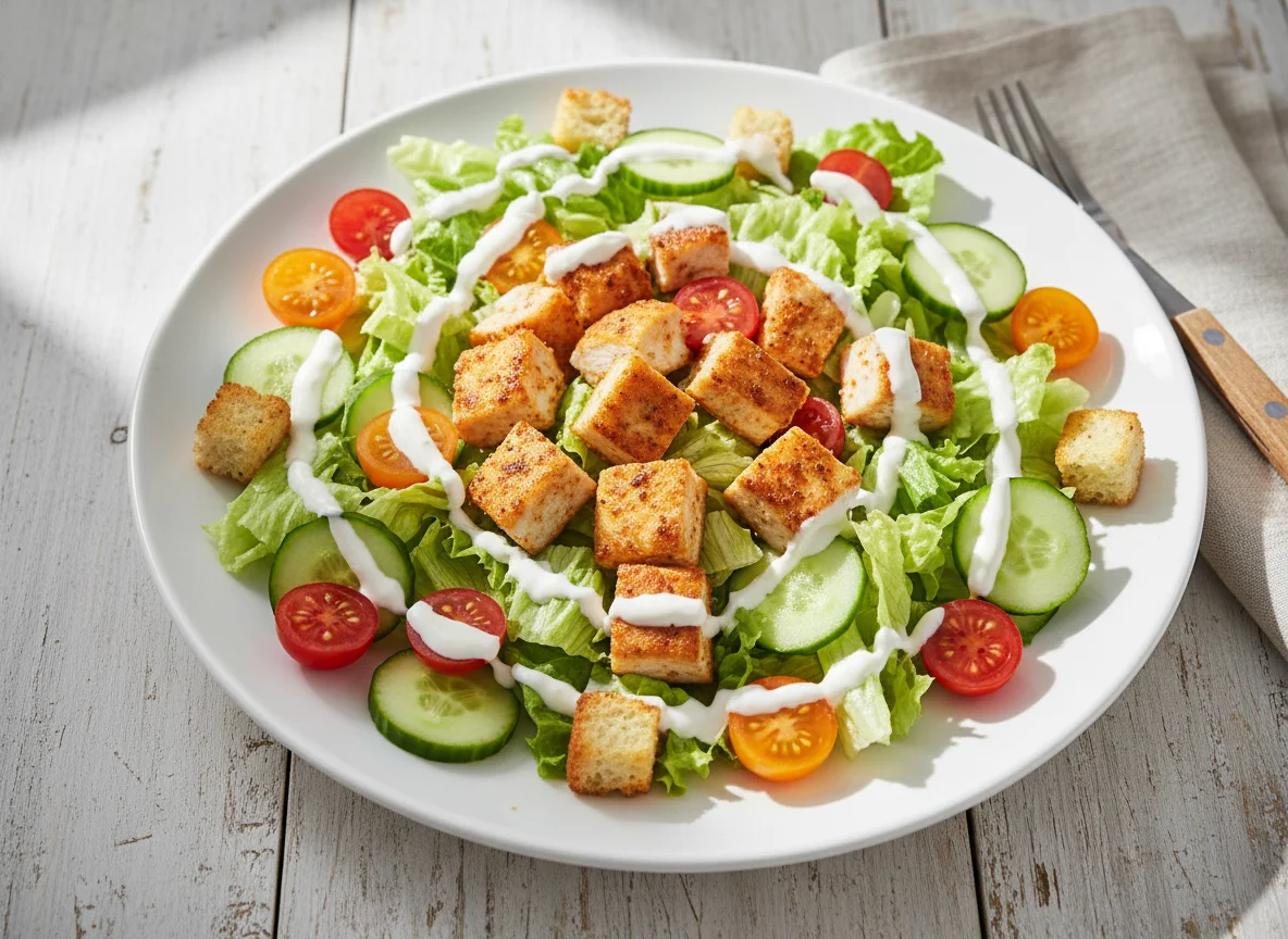 Salat mit Hähnchen und Dressing photo