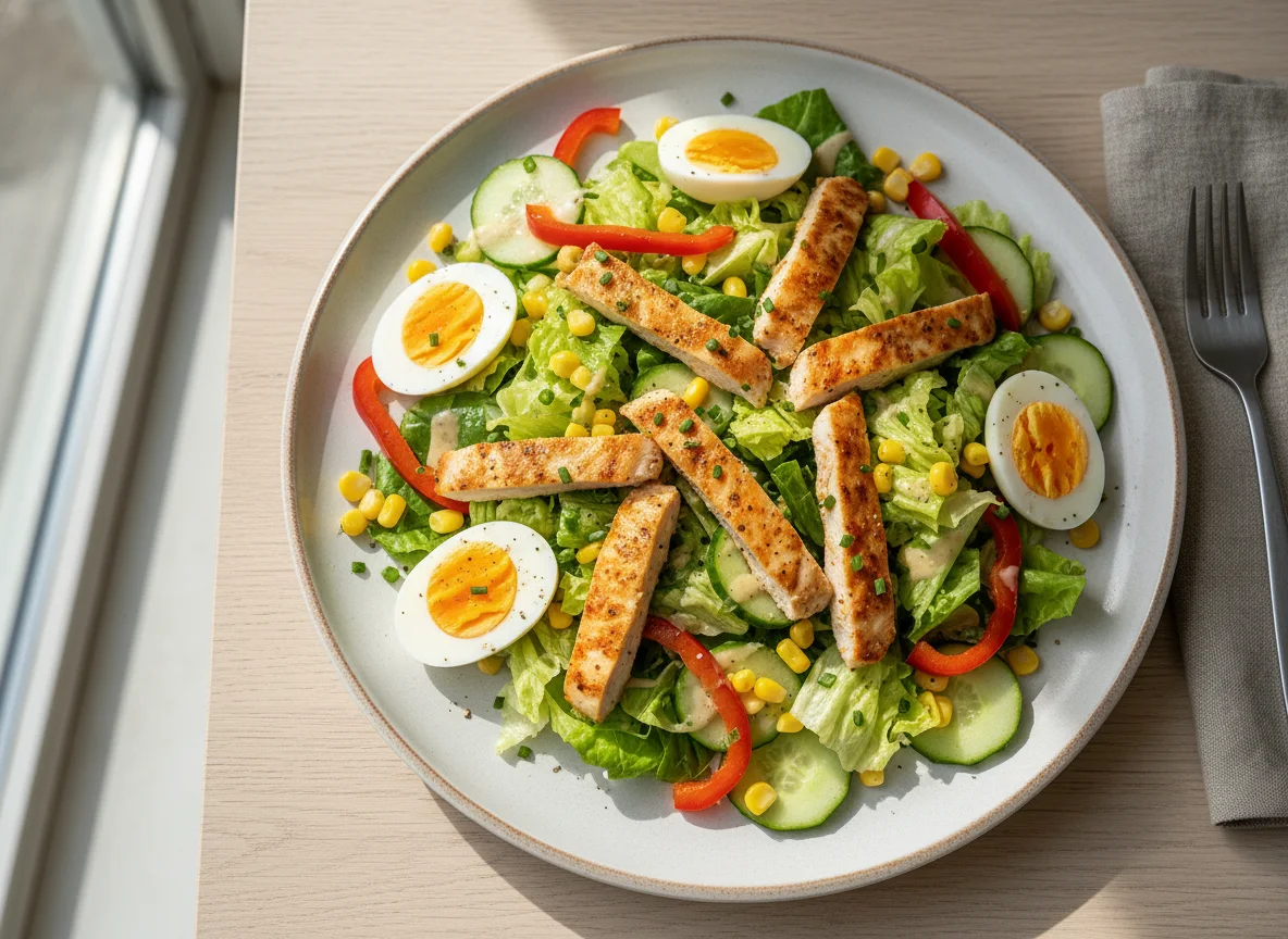 Salat mit Hähnchen und Ei photo