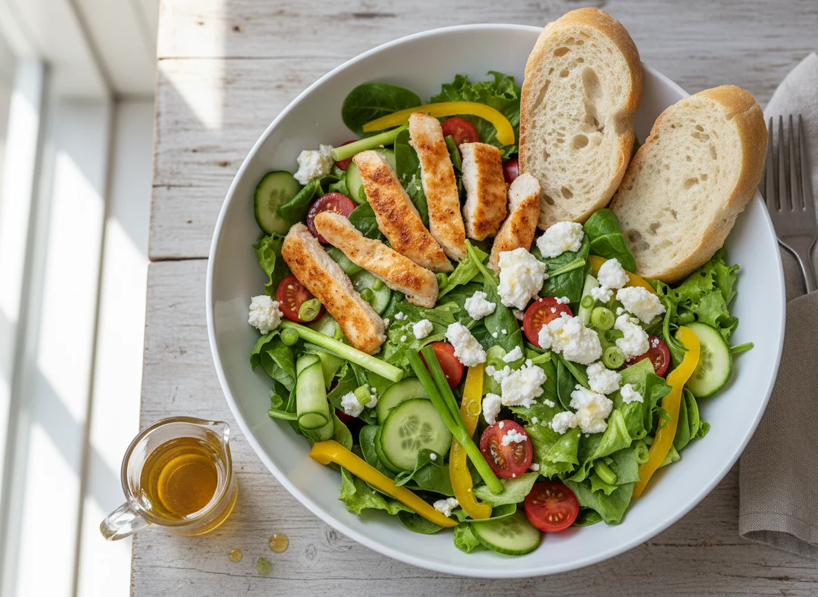 Salat mit Hähnchen und Feta photo
