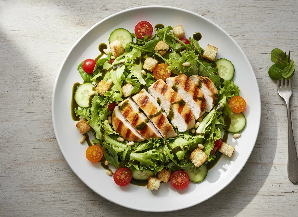 Salat mit Hähnchen und Kernöl-Essig-Dressing photo