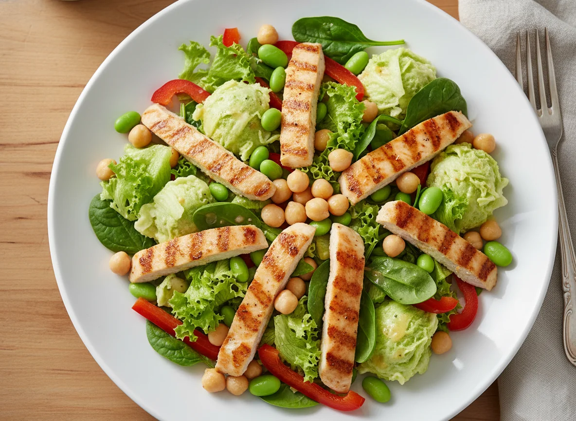 Salat mit Hähnchen und Kichererbsen photo