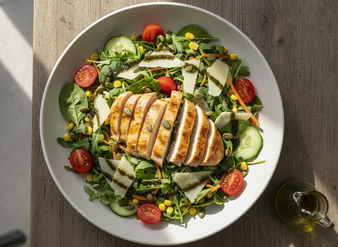 Salat mit Hähnchen und Kürbiskernöl-Dressing photo