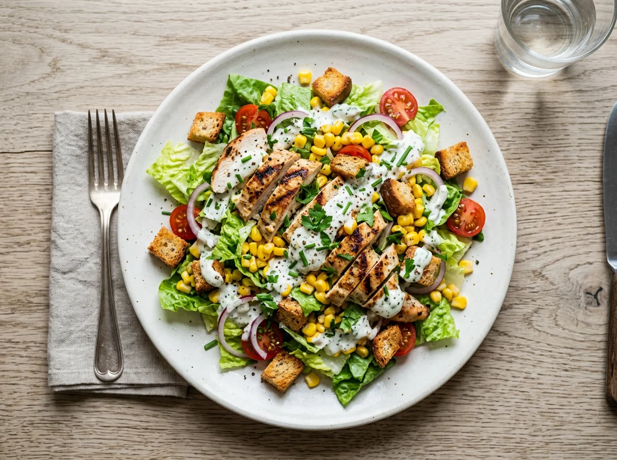 Salat mit Hähnchen und Mais photo