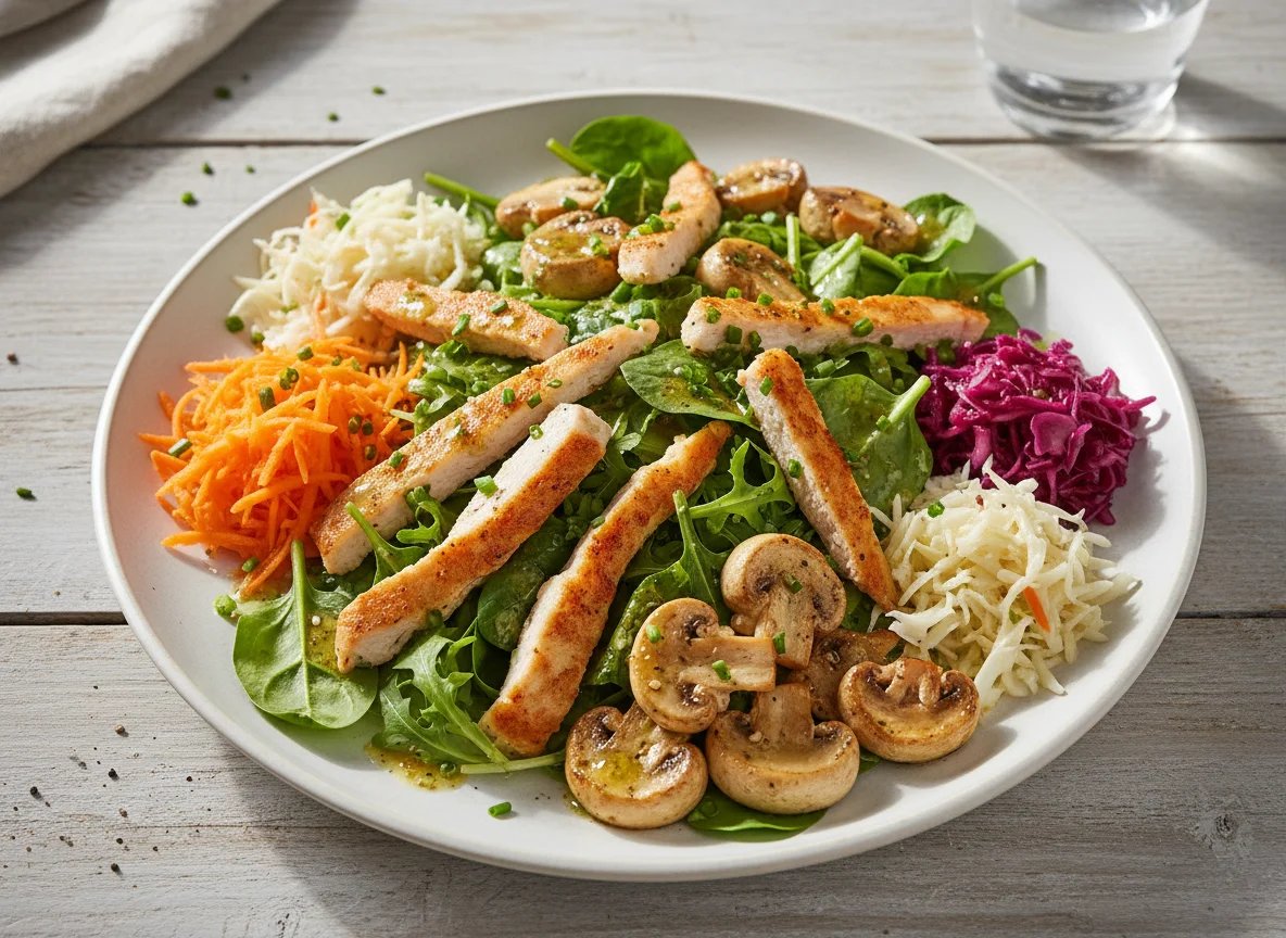 Salat mit Hähnchen und Pilzen photo