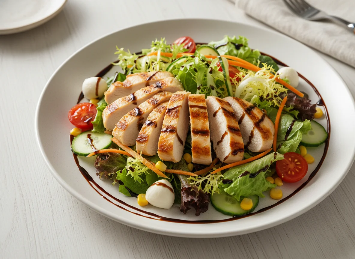 Salat mit Hähnchenbrust und Balsamico-Dressing photo