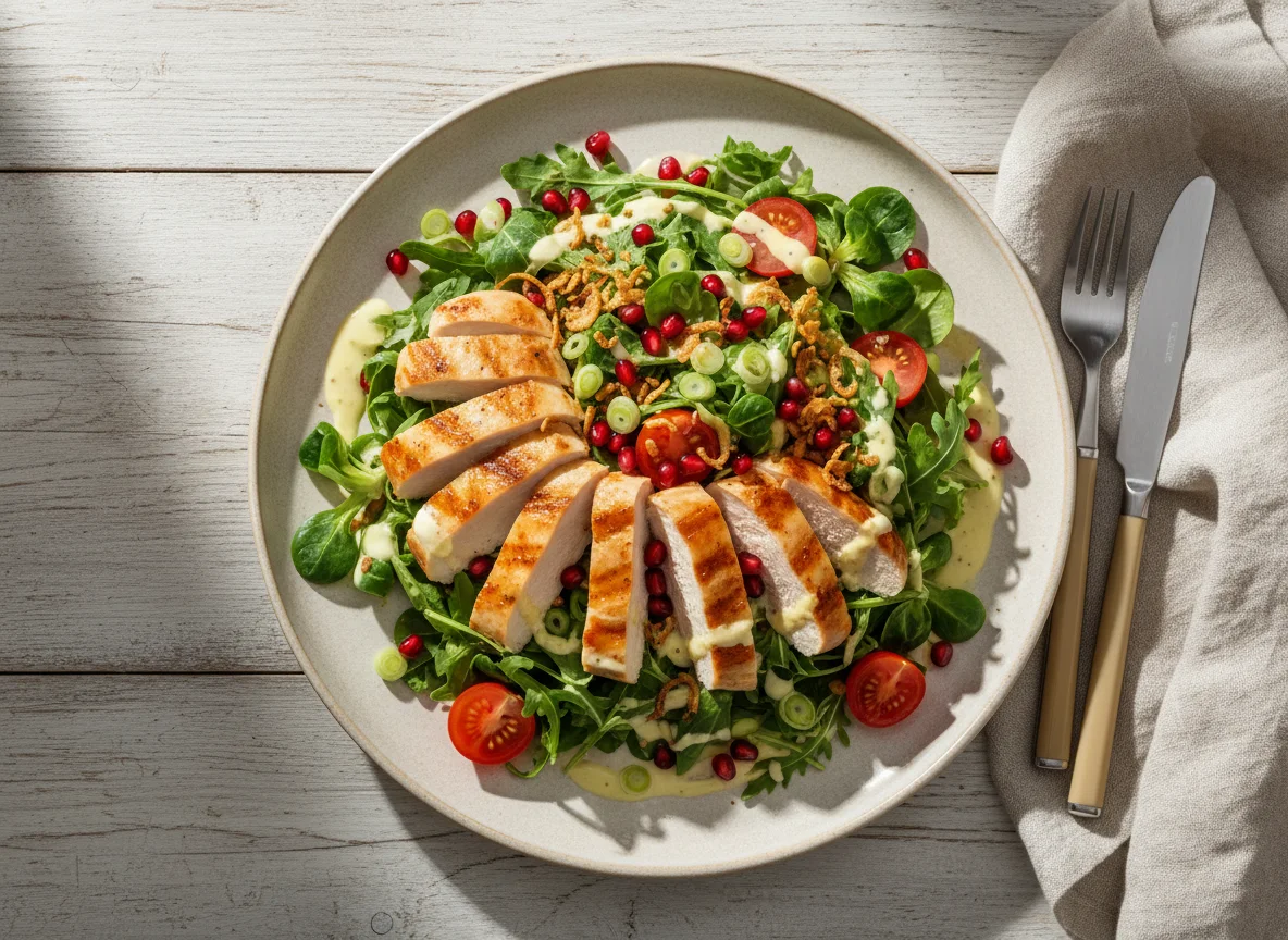 Salat mit Hähnchenbrust und Granatapfel photo