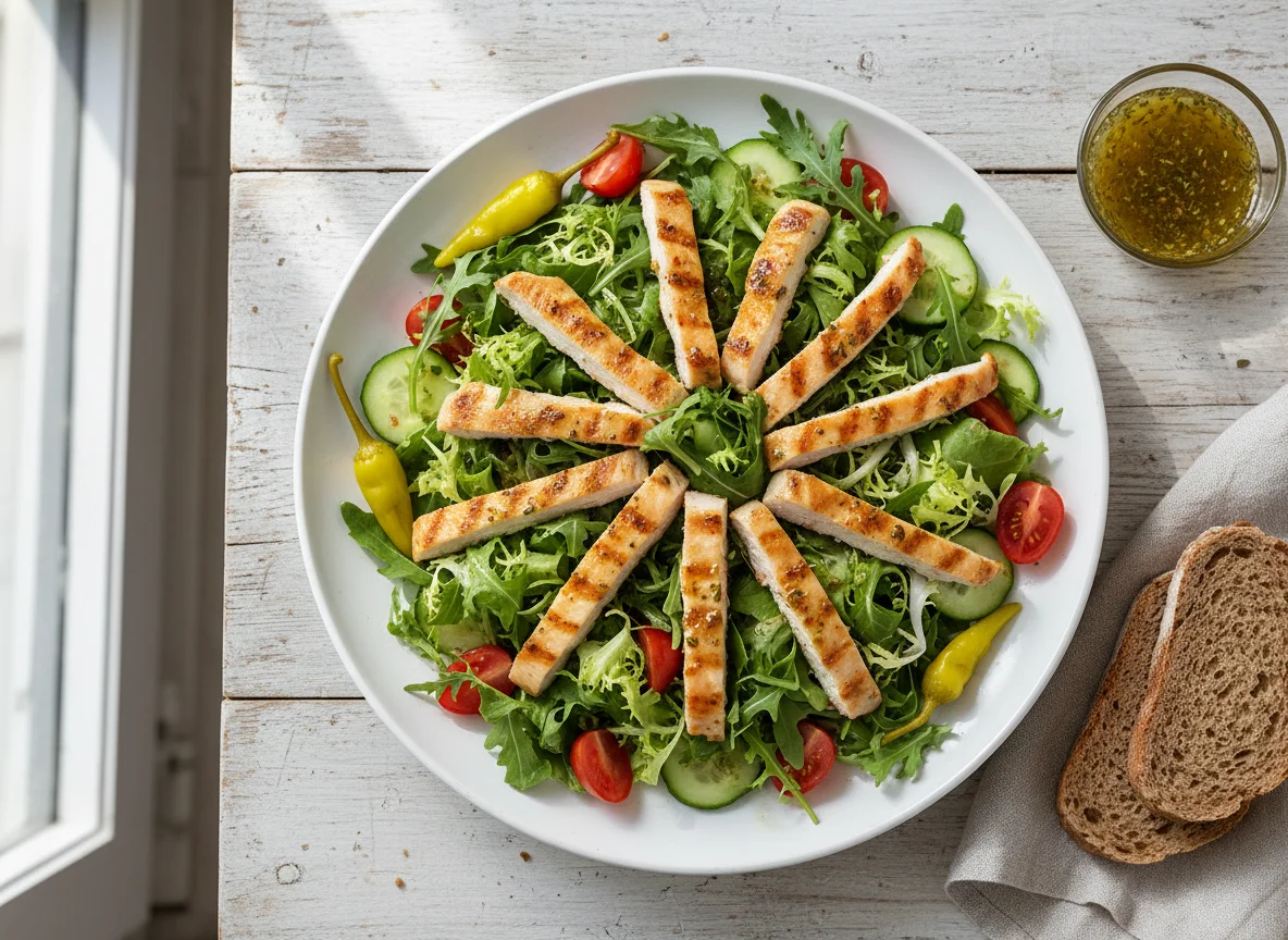 Salat mit Hähnchenbruststreifen photo