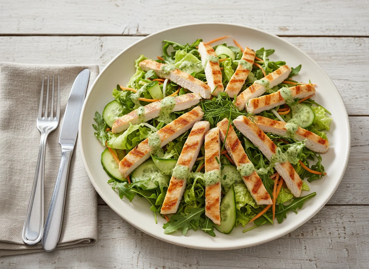 Salat mit Hähnchenstreifen photo