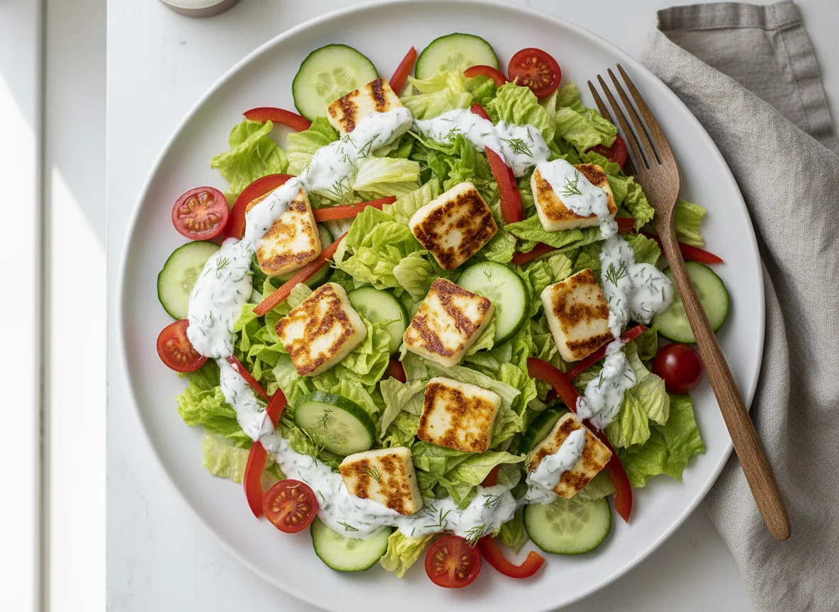 Salat mit Halloumi und Joghurt-Dressing photo