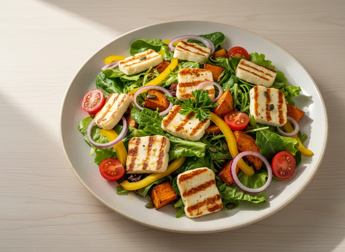 Salat mit Halloumi und Süßkartoffeln photo