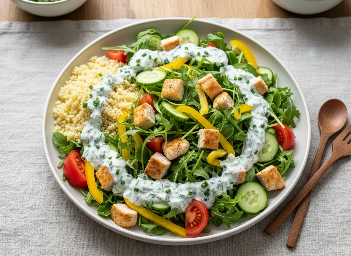Salat mit Hühnchen und Dressing photo