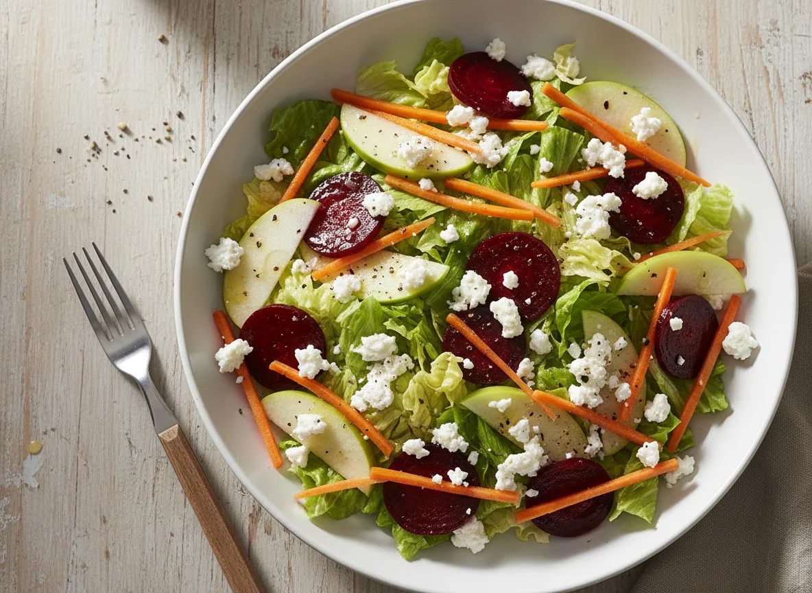 Salat mit Hüttenkäse, Apfel und Randen photo