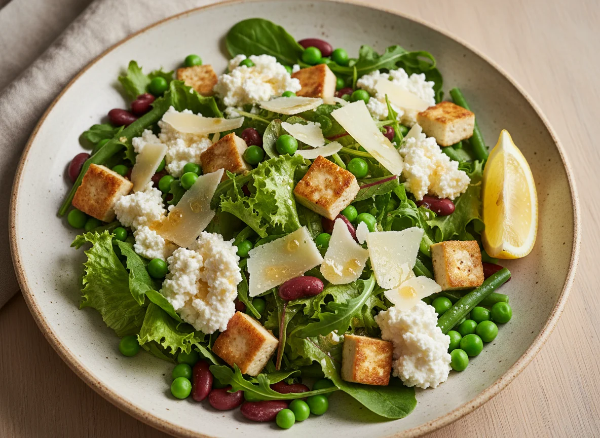 Salat mit Hüttenkäse und Tofu photo