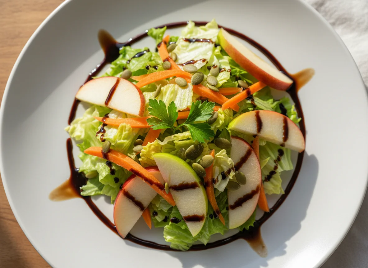 Salat mit Karotten, Äpfeln und Balsamico-Dressing photo