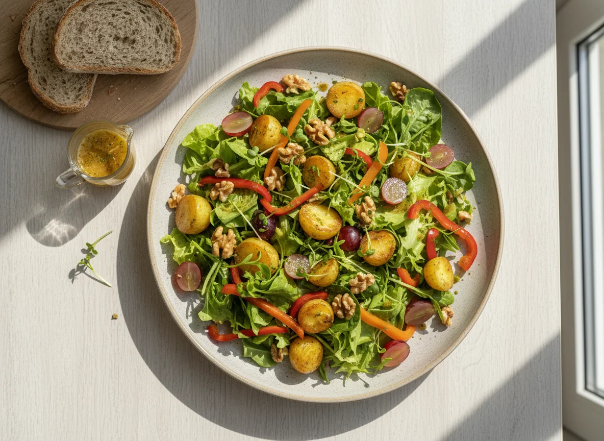 Salat mit Kartoffeln, Trauben und Walnüssen photo