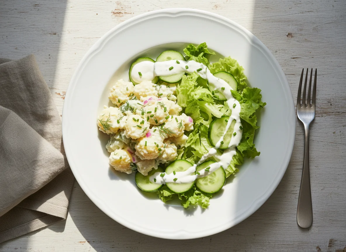 Salat mit Kartoffelsalat und Dressing photo